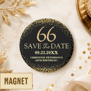 Svart Guld Glitter 66-årsdag Spara datumet Magnet
