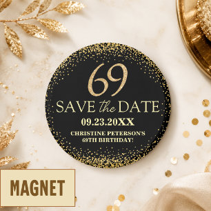 Svart Guld Glitter 69-årsdag Spara Datum Magnet