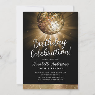 Svart Guld Glitter 70-årsjubileum Party Disco Boll Inbjudningar