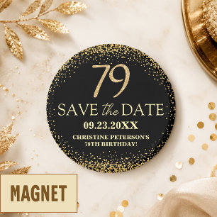 Svart Guld Glitter 79-årsdag Spara datumet Magnet