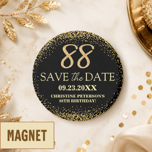 Svart Guld Glitter 88-årsdag Spara Datum Magnet
