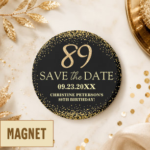 Svart Guld Glitter 89-årsdag Spara datumet Magnet