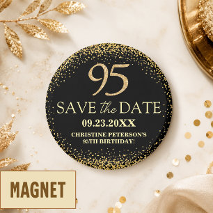 Svart Guld Glitter 95-årsdag Spara datumet Magnet