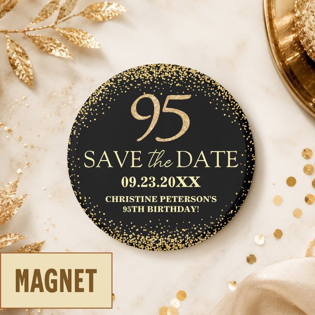 Svart Guld Glitter 95-årsdag Spara datumet Magnet (Skapare uppladdad)