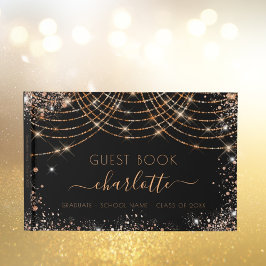 Svart guld-glitter av studentfest gästböcker