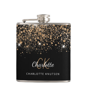 Svart guld glitter bästa vänners monogram fickplunta
