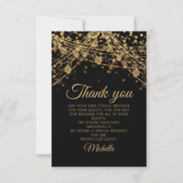 Svart Guld Glitter Bokeh Födelsedagsfest Tack Kort