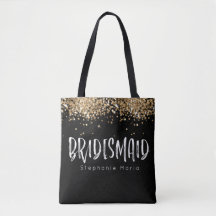 Svart guld glitter bridesmaid-presentens eget namn