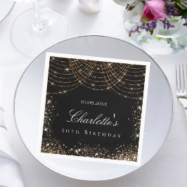 Svart guld glitter-dammglam från eleganten namn pappersservett