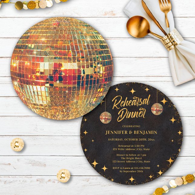 Svart Guld Glitter Disco Boll Repetitionsmiddag Inbjudningar (Skapare uppladdad)