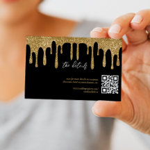 Svart & Guld Glitter Drip QR-kod Bröllopsdetaljer