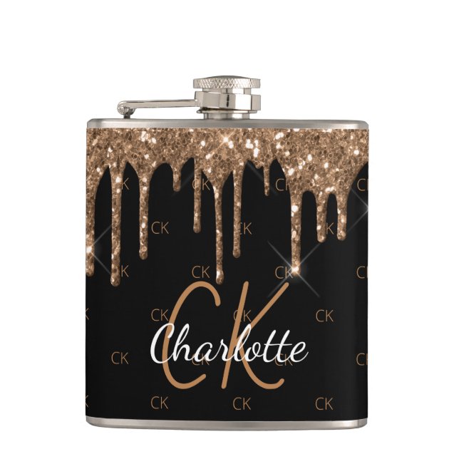 Svart guld glitter droppar monogram glans elegant fickplunta (Framsidan)