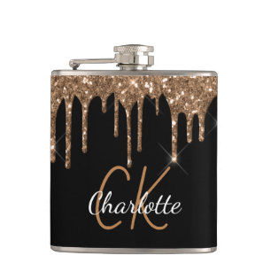 Svart guld glitter droppar monogram glans elegant fickplunta