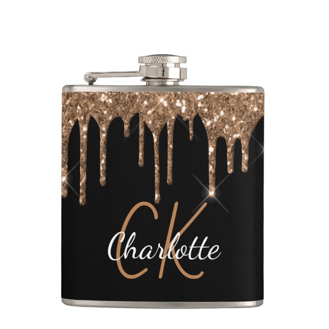 Svart guld glitter droppar monogram glans elegant fickplunta (Framsidan)