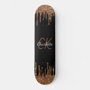 Svart guld glitter droppar monogramskript elegant mini skateboard bräda 18,5 cm