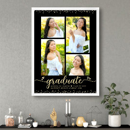 Svart Guld Glitter Examen 4 Foto Skript Hjärta Poster