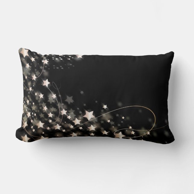 Svart Guld Glitter Faux Foil Confetti Stars Lumbarkudde (Framsida)