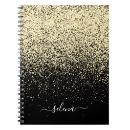 Svart Guld Glitter Flickaktig Monogram Anteckningsbok