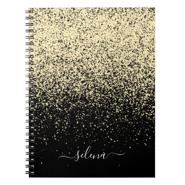Svart Guld Glitter Flickaktig Monogram Anteckningsbok (Framsidan)