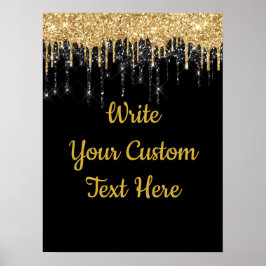 Svart Guld Glitter Födelsedagsfest Jubileum Poster