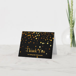 Svart Guld Glitter för att vara min brudtärna Tack Kort