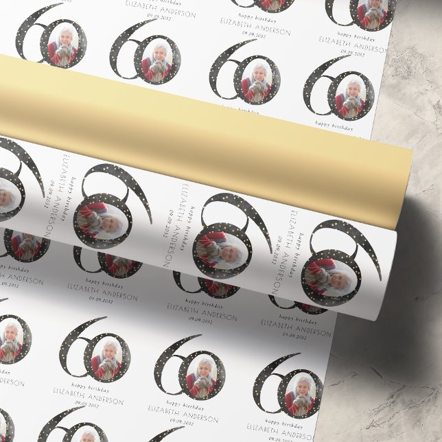 Svart Guld Glitter Foto 60:e födelsedagen Presentpapper (Skapare uppladdad)