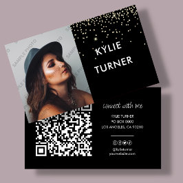Svart | GULD GLITTER | Foto | QR-kod | SOCIAL Visitkort