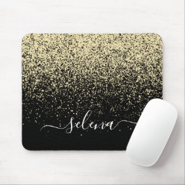 Svart Guld Glitter Girly Monogram Musmatta