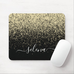 Svart Guld Glitter Girly Monogram Musmatta