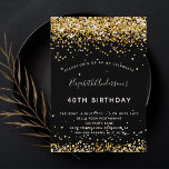 Svart guld glitter glamoral inbjudningar<br><div class="desc">En modern,  snyggt och glamorös inbjudan till en 40:e (eller vilken ålder som helst) födelsedagsfest. En svart bakgrund med faux guld glitter damm. Namn är skrivet med ett modernt handskript i stil. Anpassa och lägg till information om party.</div>
