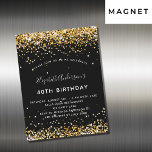 Svart guld glitter glamoral party magnetisk inbjudningskort<br><div class="desc">En modern,  snyggt och glamorös inbjudningsmagnet för en 40:e födelsedagsfest (eller någon ålder). En svart bakgrund med faux guld glitter damm. Namn är skrivet med ett modernt handskript i stil. Anpassa och lägg till information om party.</div>