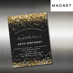 Svart guld glitter glamoral party magnetisk inbjudningskort