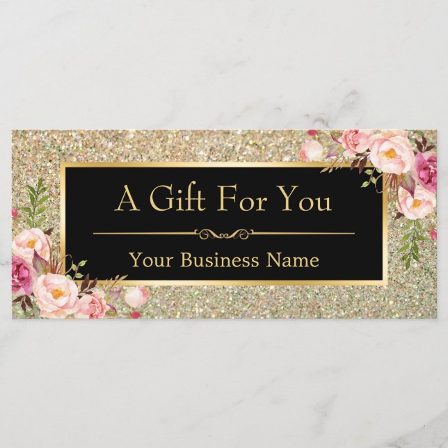 Svart Guld Glitter Gnistrande Presentkortskort (Framsida)