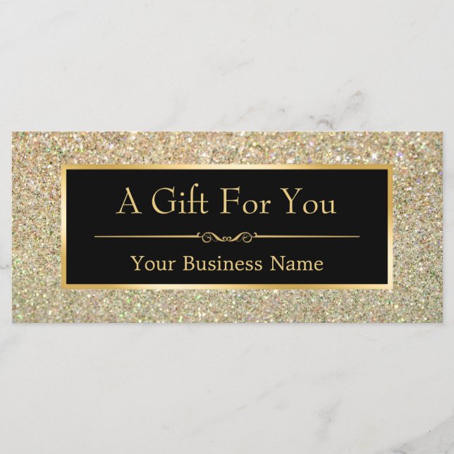 Svart Guld Glitter Gnistrande Presentkortskort (Framsida)