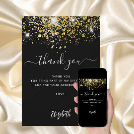 Svart guld glitter gnistrar script tackkort inbjudningar