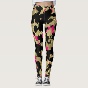 Svart Guld Glitter Het Rosa Abstrakt Flagnande Gla Leggings