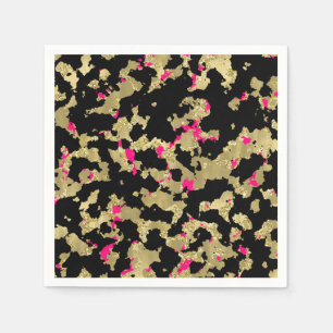Svart Guld Glitter Het Rosa Abstrakt Flagnande Gla Pappersservett