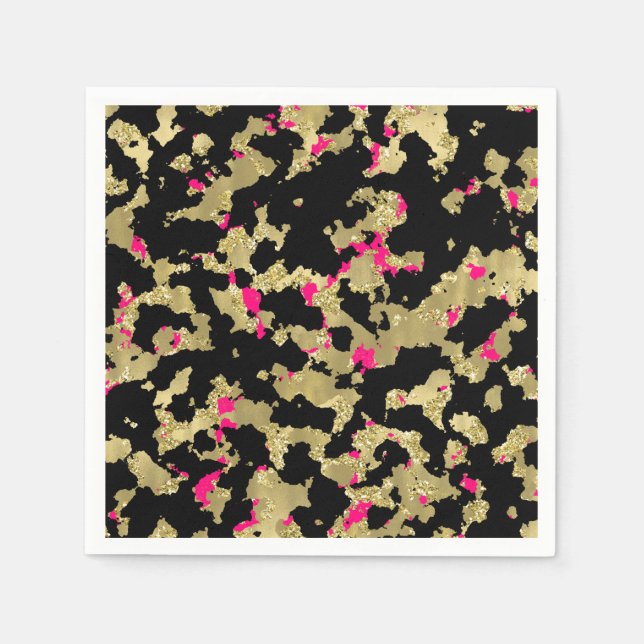 Svart Guld Glitter Het Rosa Abstrakt Flagnande Gla Pappersservett (Framsidan)
