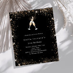 Svart guld glitter-inbjudningar till födelsedagska<br><div class="desc">Fira din speciella dag i stil med vår fantastiska födelsedagsinbjudan. Med en svart bakgrund med mousserande faux glitter och två kliande glas,  anger dessa inbjudningar perfekten för ett sofistikerat firande. Anpassa dem med din information och gör din händelse oförglömlig. 1 lakan = 1 inbjudan tryckt kant till kant.</div>