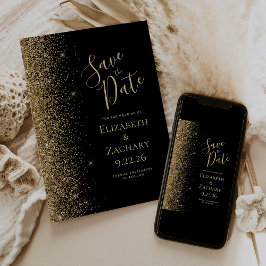 Svart Guld Glitter Kant Spara Datum Meddelande
