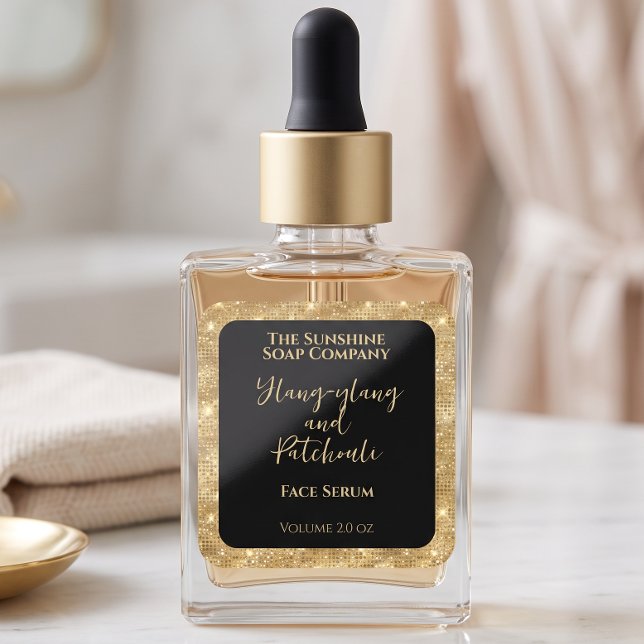 Svart Guld Glitter Kosmetik Droppar Flaska Etikett (Skapare uppladdad)