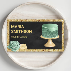 Svart Guld Glitter Mintgrön Marmor Tårta Bageri Visitkort