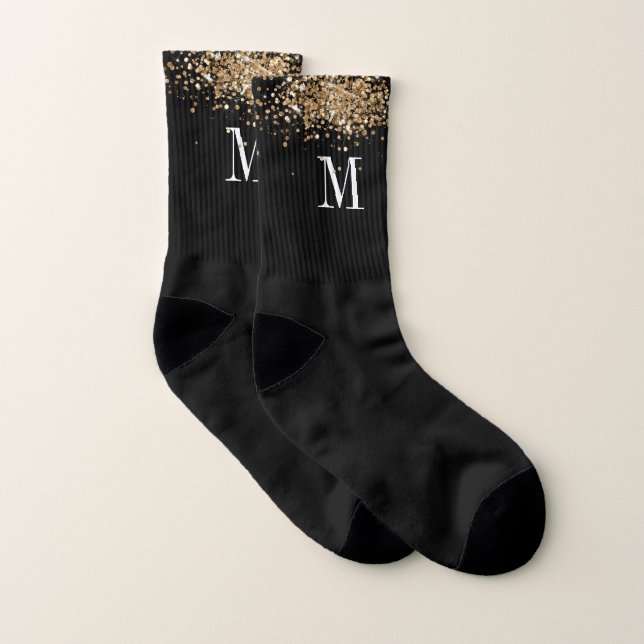 svart guld glitter monogram anpassningsbar strumpor (Par)