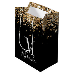 Svart guld glitter monogram, eget namn