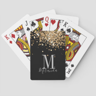 Svart guld glitter-monogram, eget namn casinokort