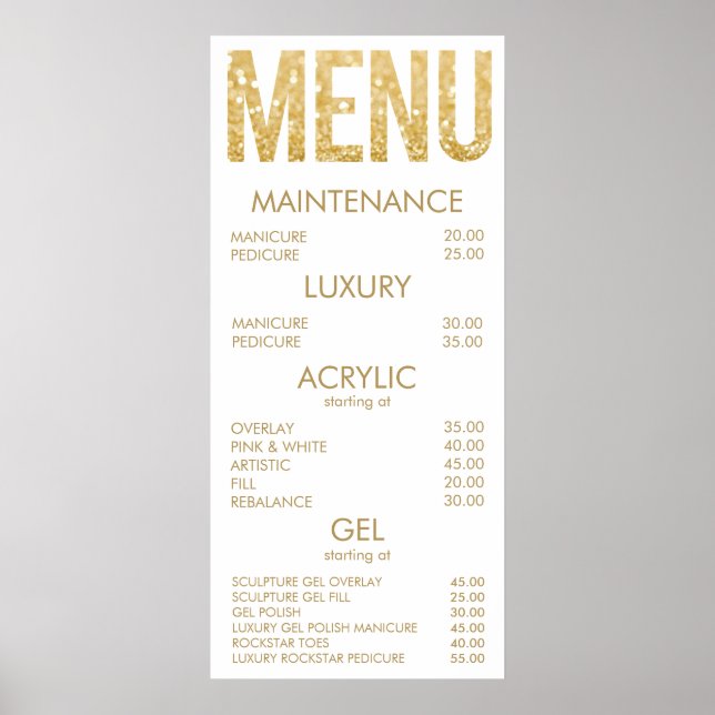 Svart & Guld Glitter Salong Meny Vägg Affisch (Framsidan)