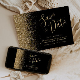 Svart Guld Glitter Skript Spara Datumet Inbjudningar