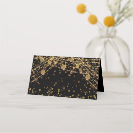 Svart Guld Glitter Strängljus Bokeh  Placeringskort