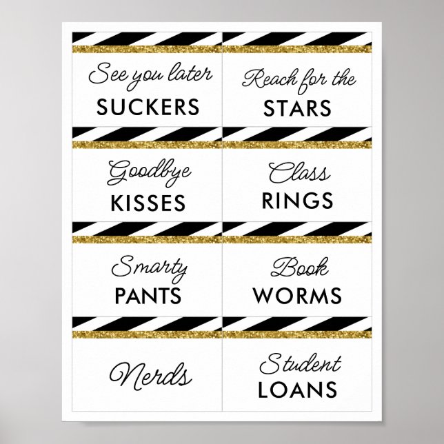 Svart Guld Glitter Studenten Candy Pub Signs 2 Poster (Framsidan)
