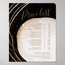 Svart Guld Glitter Stylist Salon Pris List-meny Poster